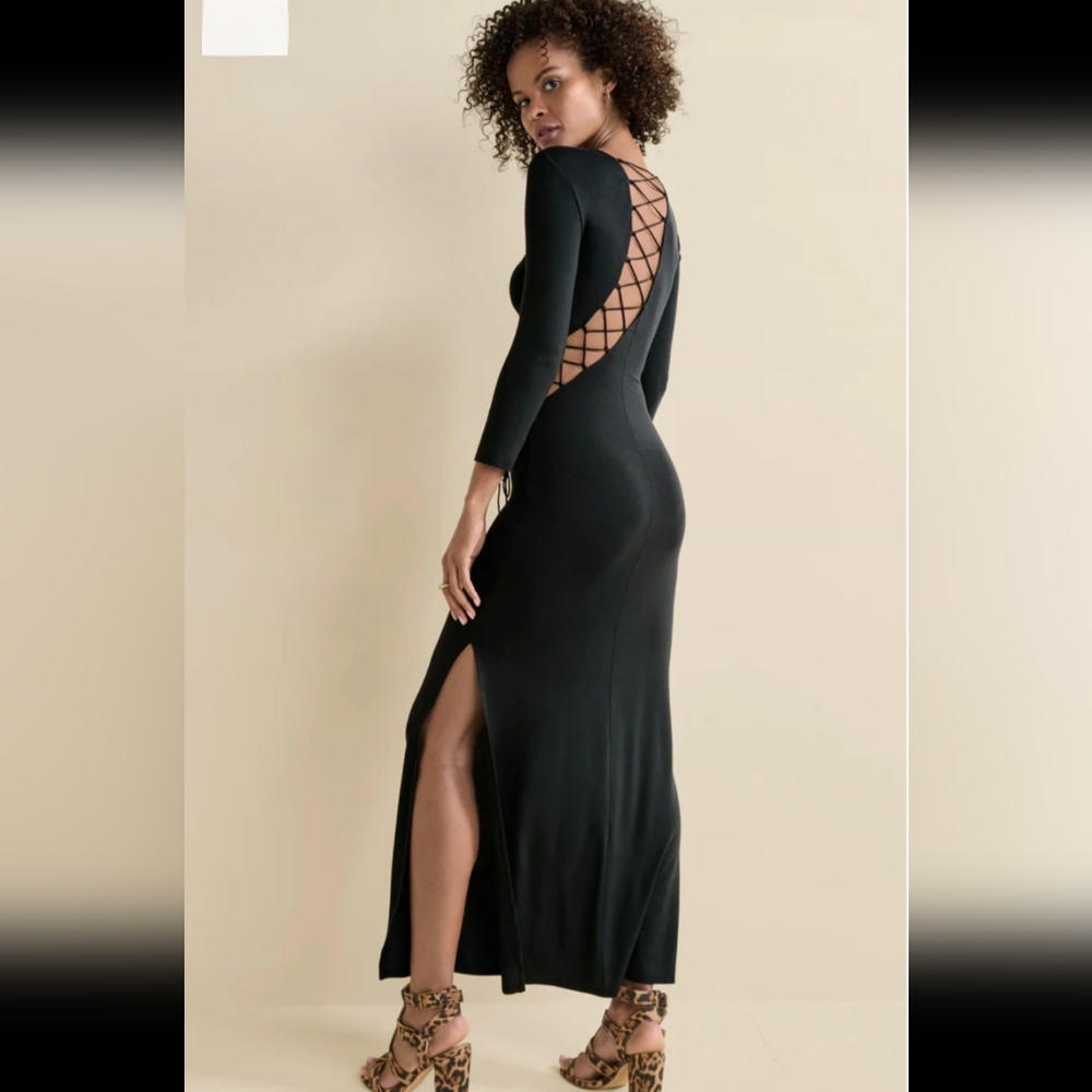 Elegant Black Lace-Up Back Dress